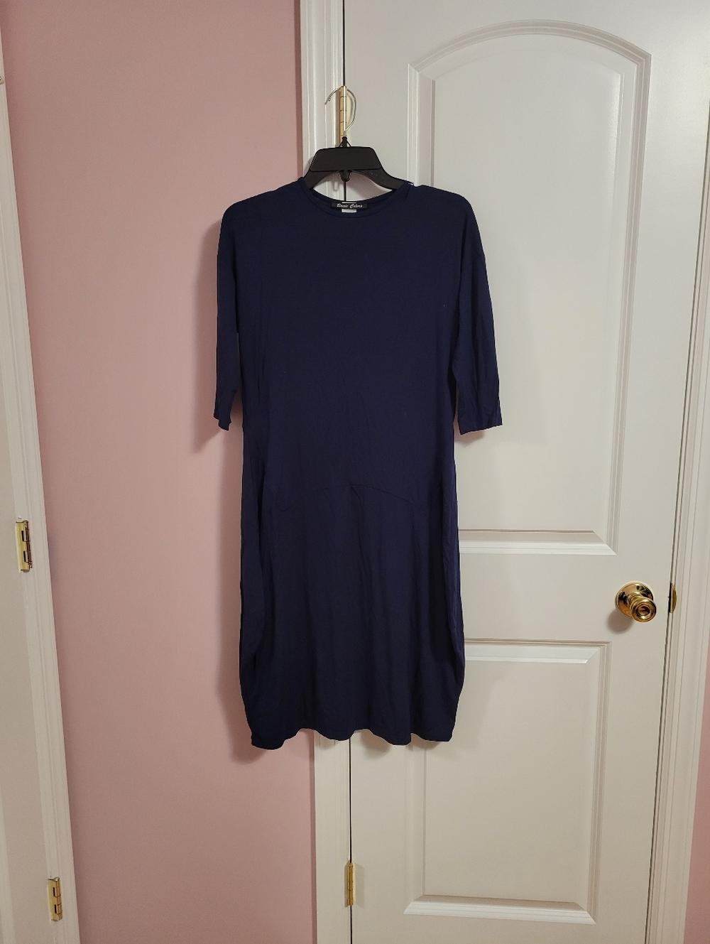 Basic Colors Womens Navy Blue Jersey Knit T-Shirt Midi Dress - XS- Minimalist